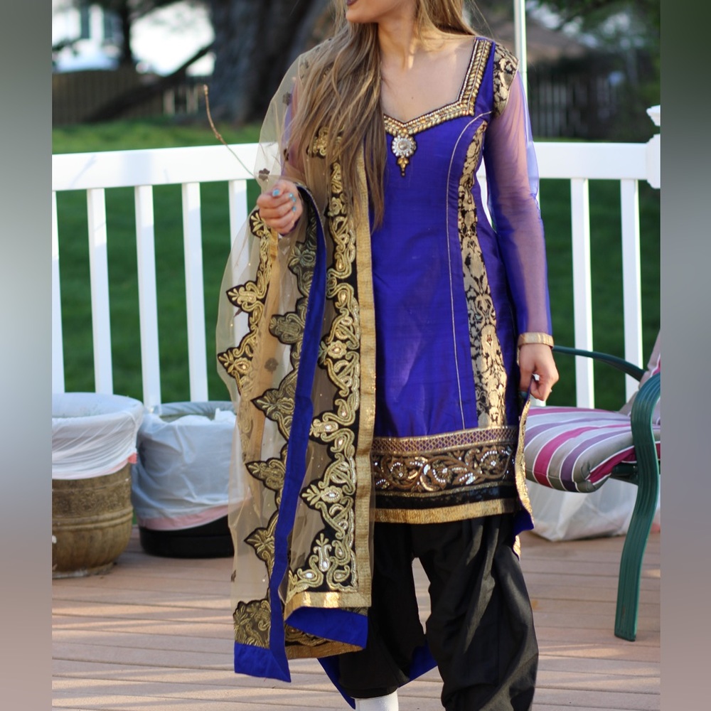 Navy and black silk Punjabi Indian suit